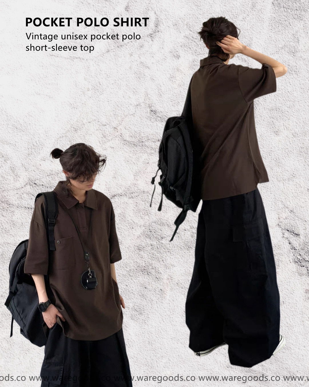 W07中性百搭口袋polo短袖上衣