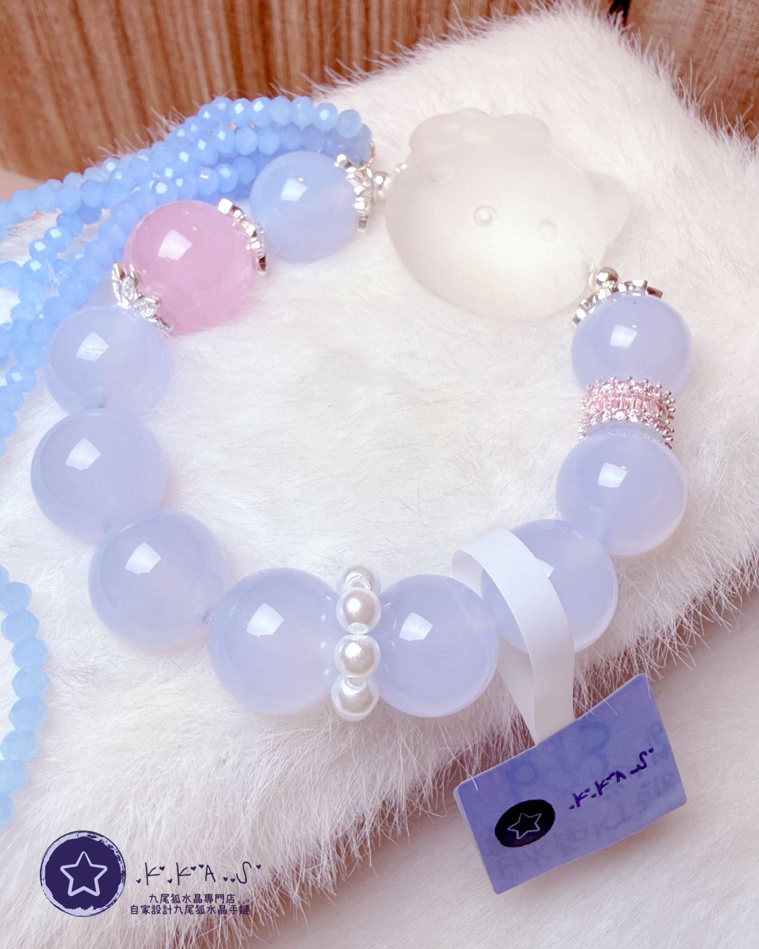 K00238 白水晶 貓頭 自家設計手鏈