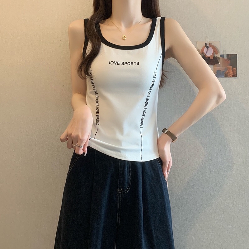 B247(16119) 美式LOVE SPORTS 撞色边小字体显瘦边黑白背心 