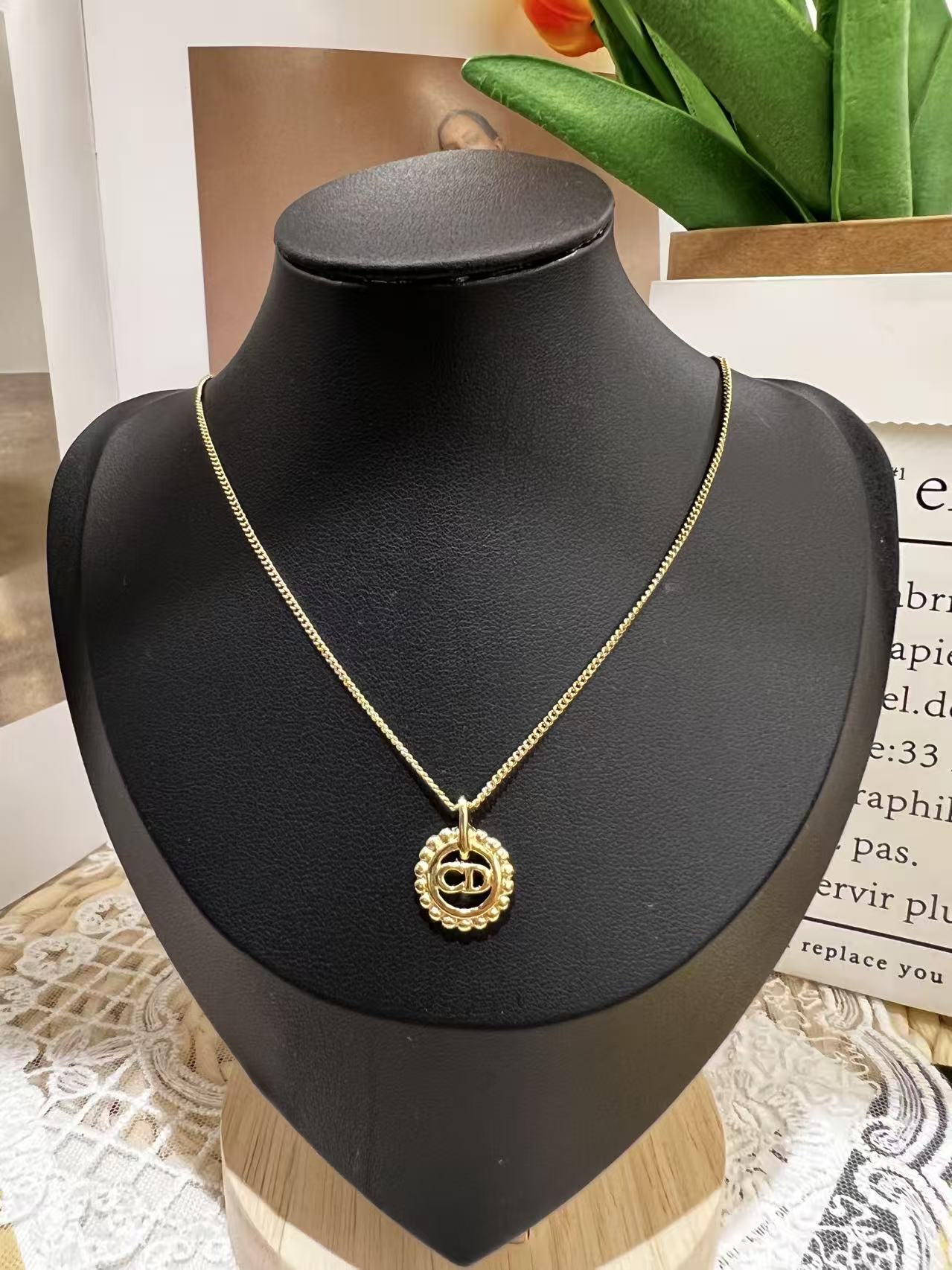 Dior CD Logo Motif Necklace Gold Vintage 