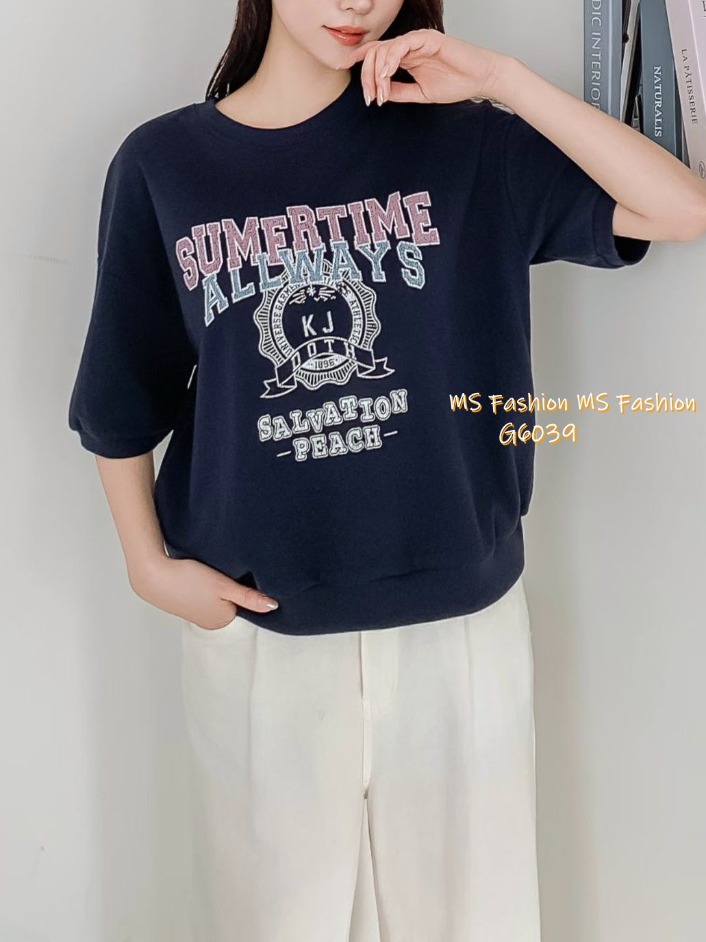 G6039 韓國🇰🇷拼色字母print top