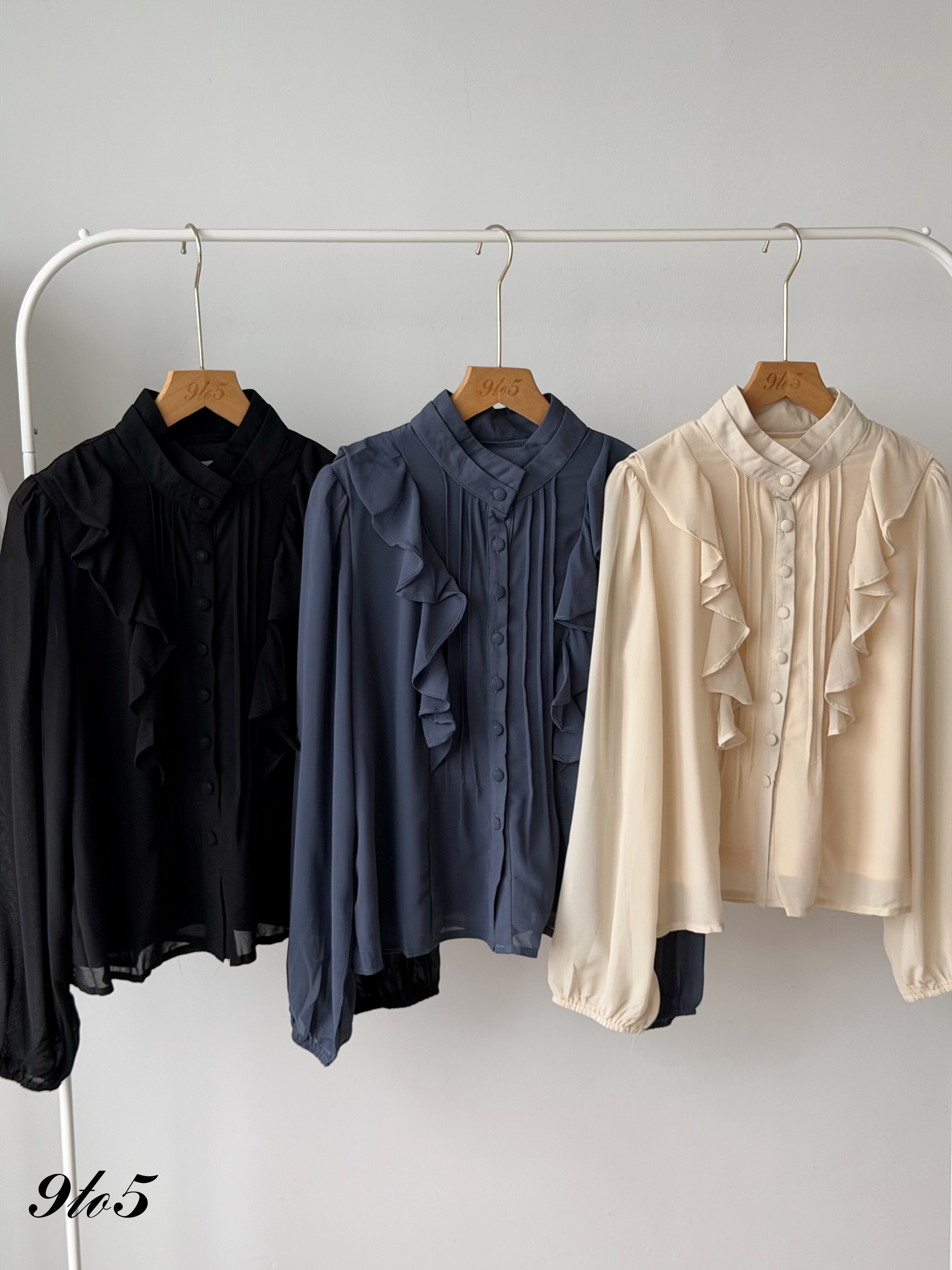 T4519 Mock Neck Ruffle Blouse - 3 Colors 