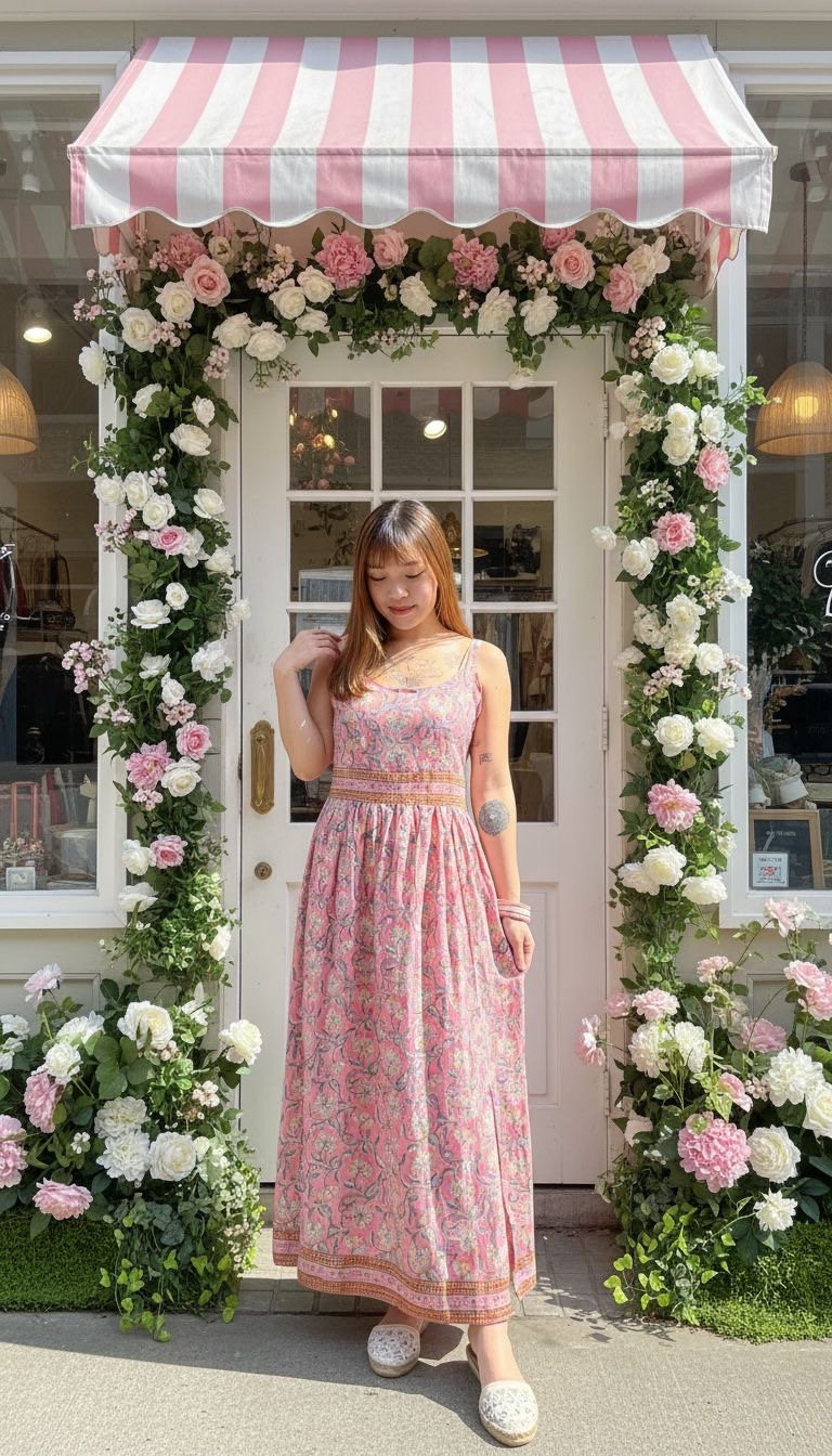 2343 Pink Floral Block Print SL OP 48"