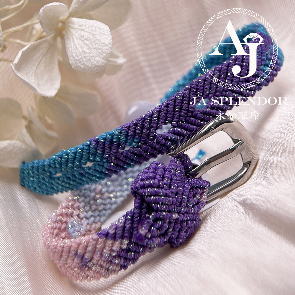 JN-3532 天然翡翠A玉- 春彩濃紫蓮花清心安神蠟繩編織手帶
