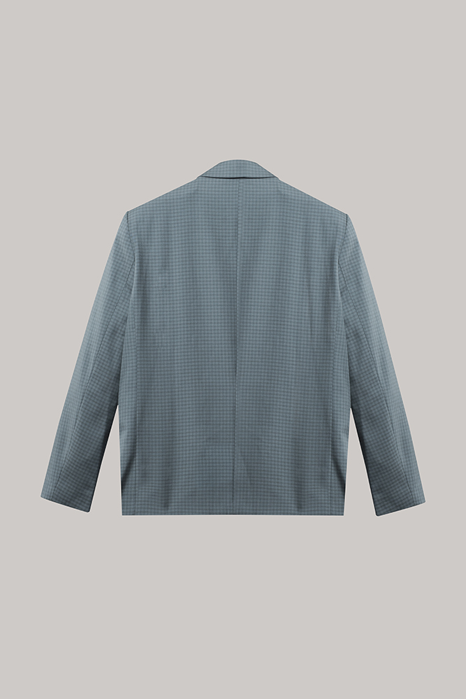 Soft Blue Checkered Double-Layer Blazer