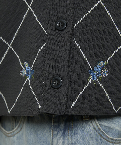 線條菱形花卉刺繡短短外套