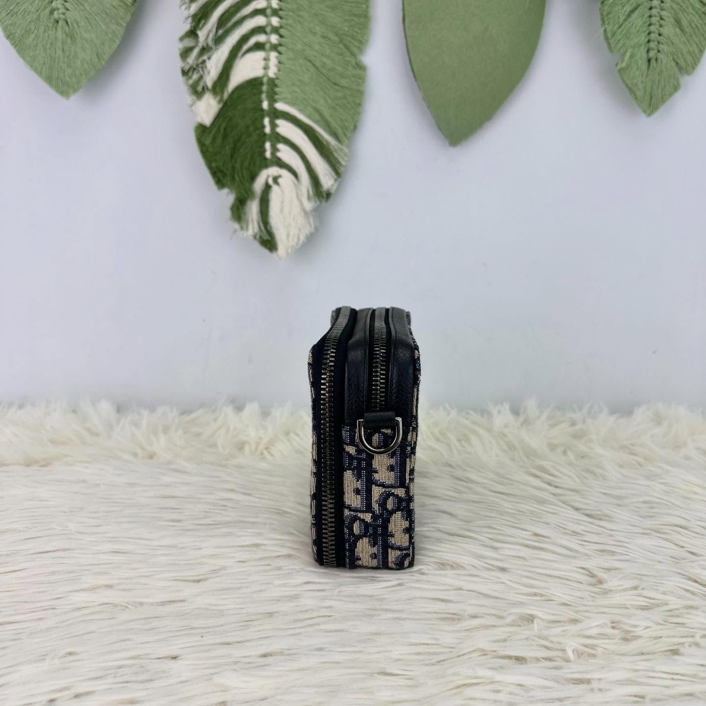 DIOR 🤍PRE OWNED Oblique 米黑色緹花相機包 斜肩包🖤