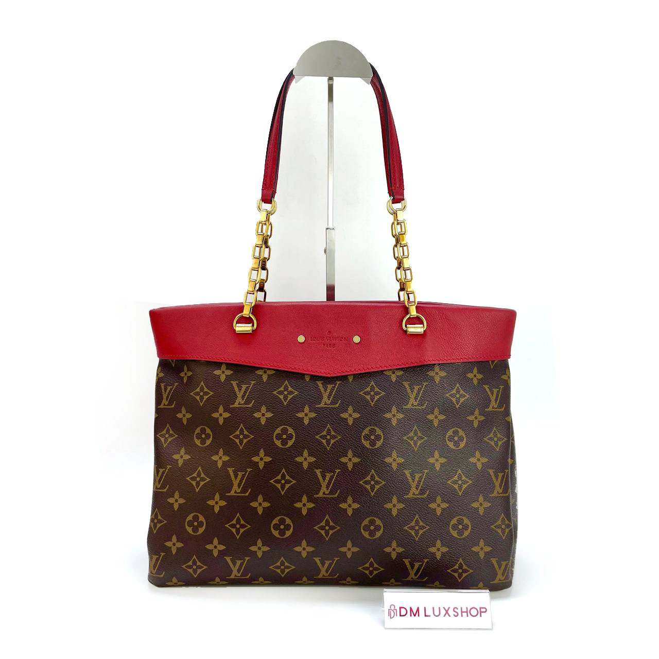 LV Red Monogram Pallas Tote GHW