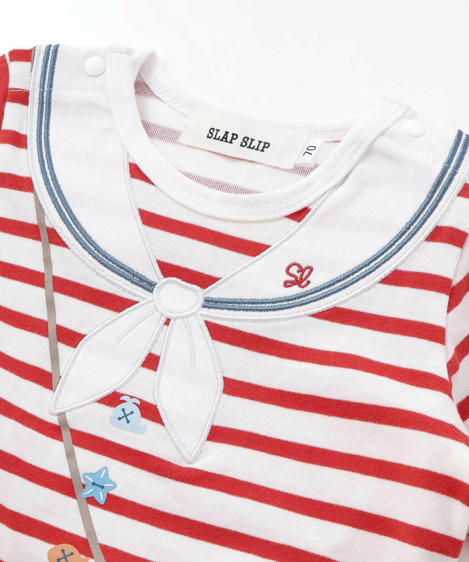 🇯🇵預訂 日本直送🇯🇵Slap Slip Baby兩色指南針望遠鏡印花水手領貼花短袖包屁衣