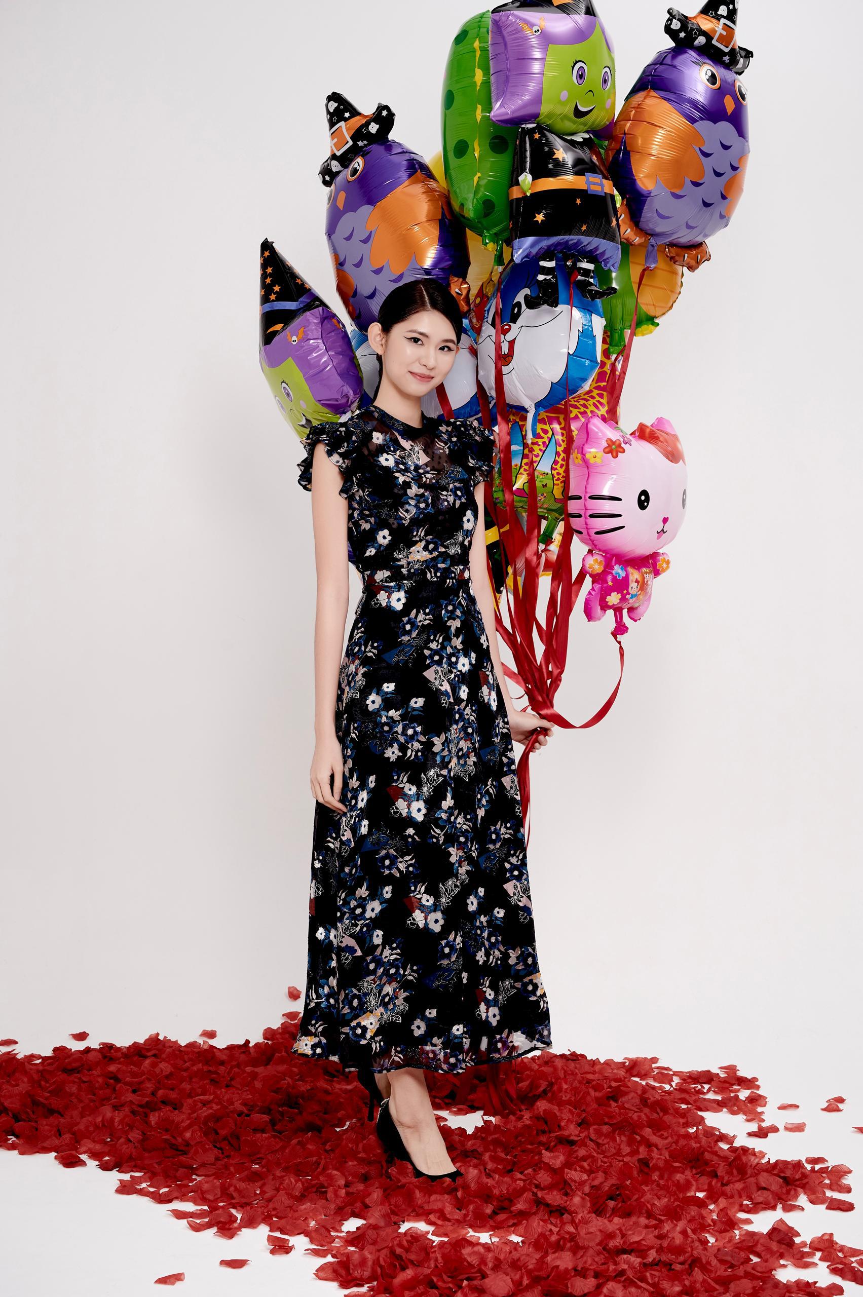 荷叶袖雪纺连身裙 2137