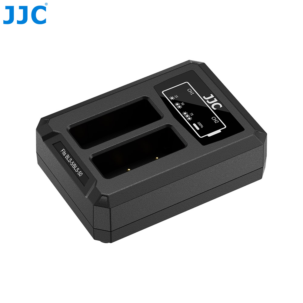 JJC USB Dual Battery Charger fits Olympus BLS-1/BLS-5/BLS-50 (DCH-BLS5TC)