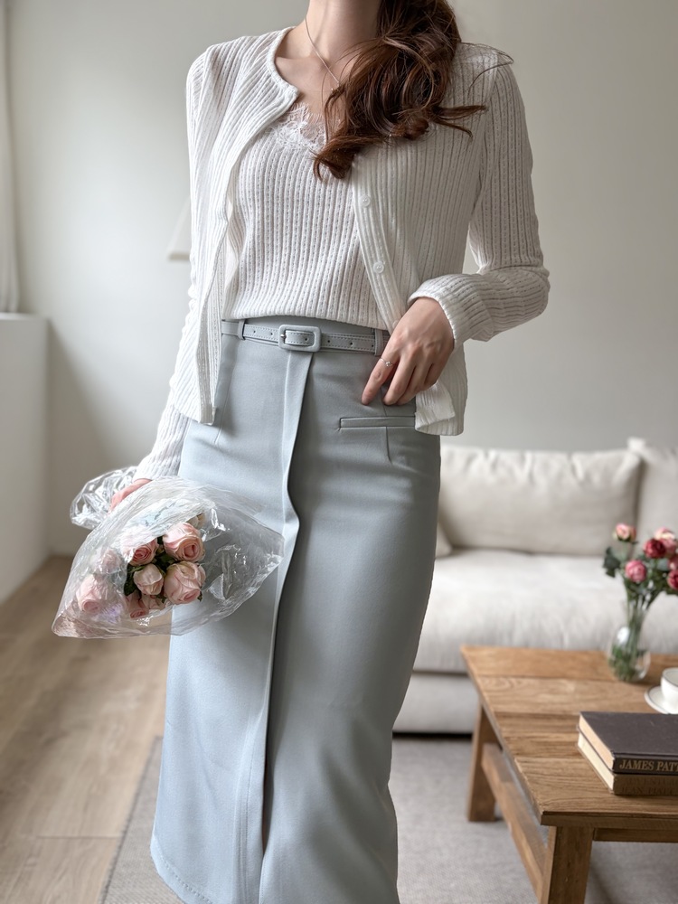 Belted Pencil Skirt (Blue)