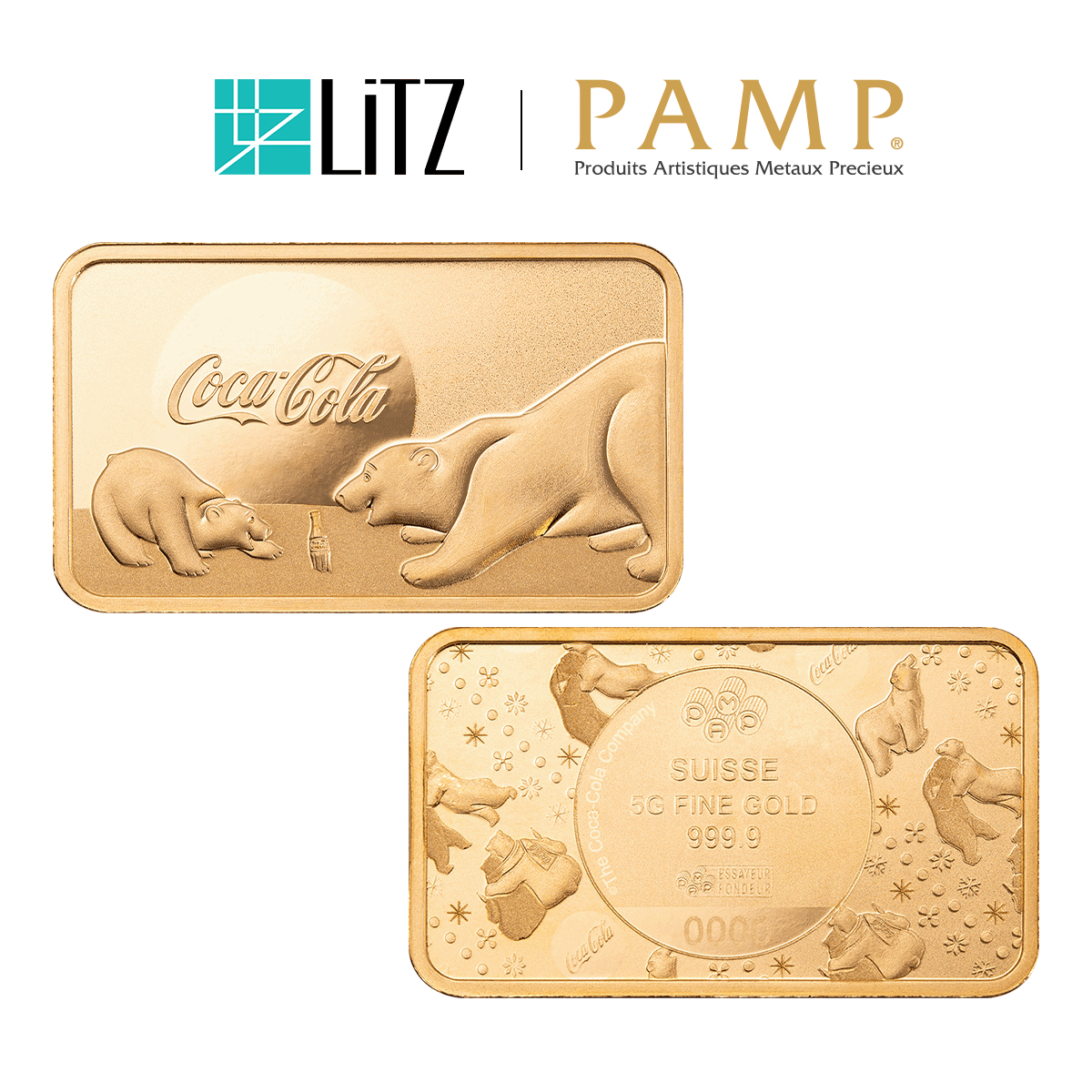 [5 gram] LITZ PAMP Suisse x Coca-Cola® Holiday Polar Bears Limited Edition Gold Bar (999.9) PG028
