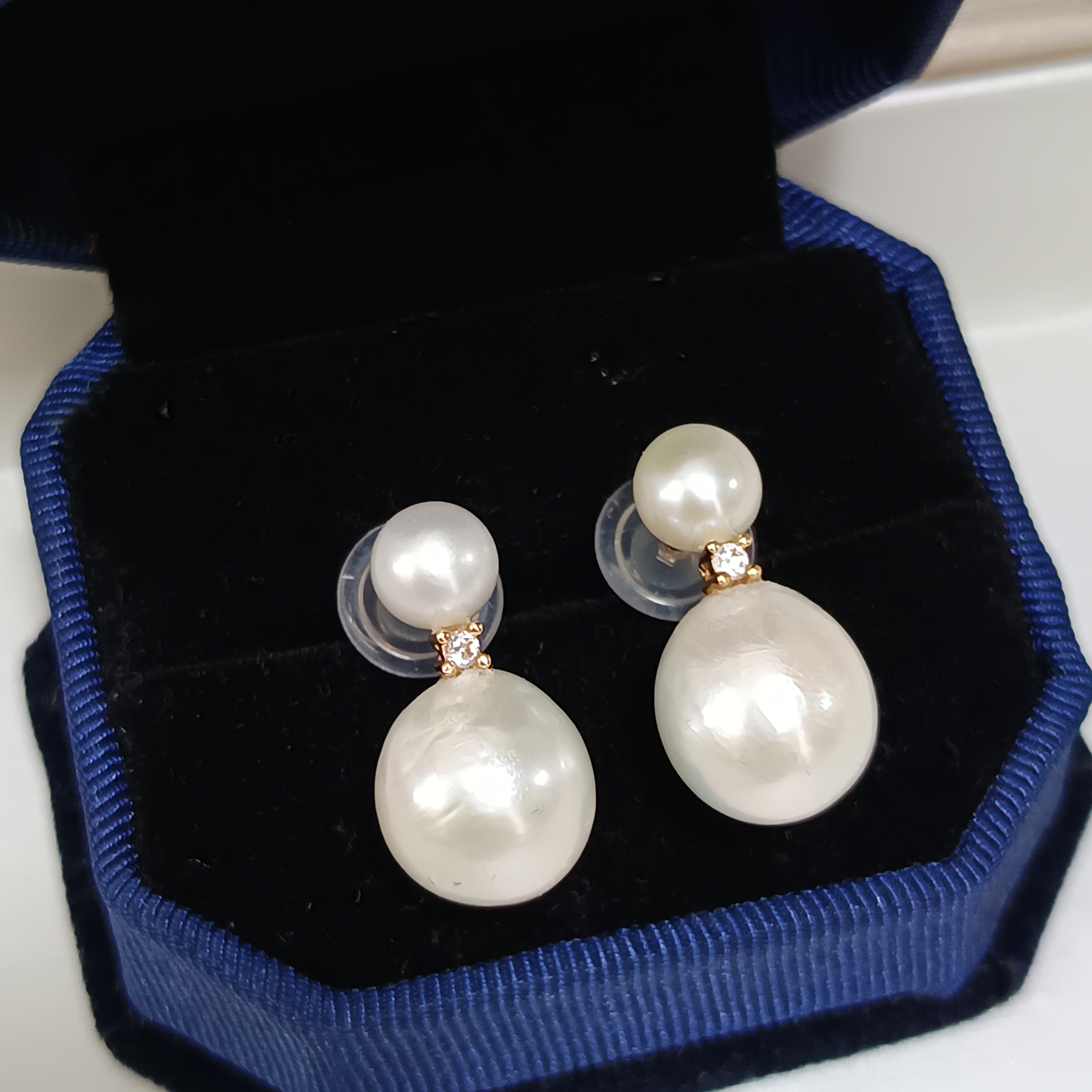 🎉99特價品🎉淡水饅頭珍珠+愛迪生巴洛克白珠925銀手工自製雙珠耳釘