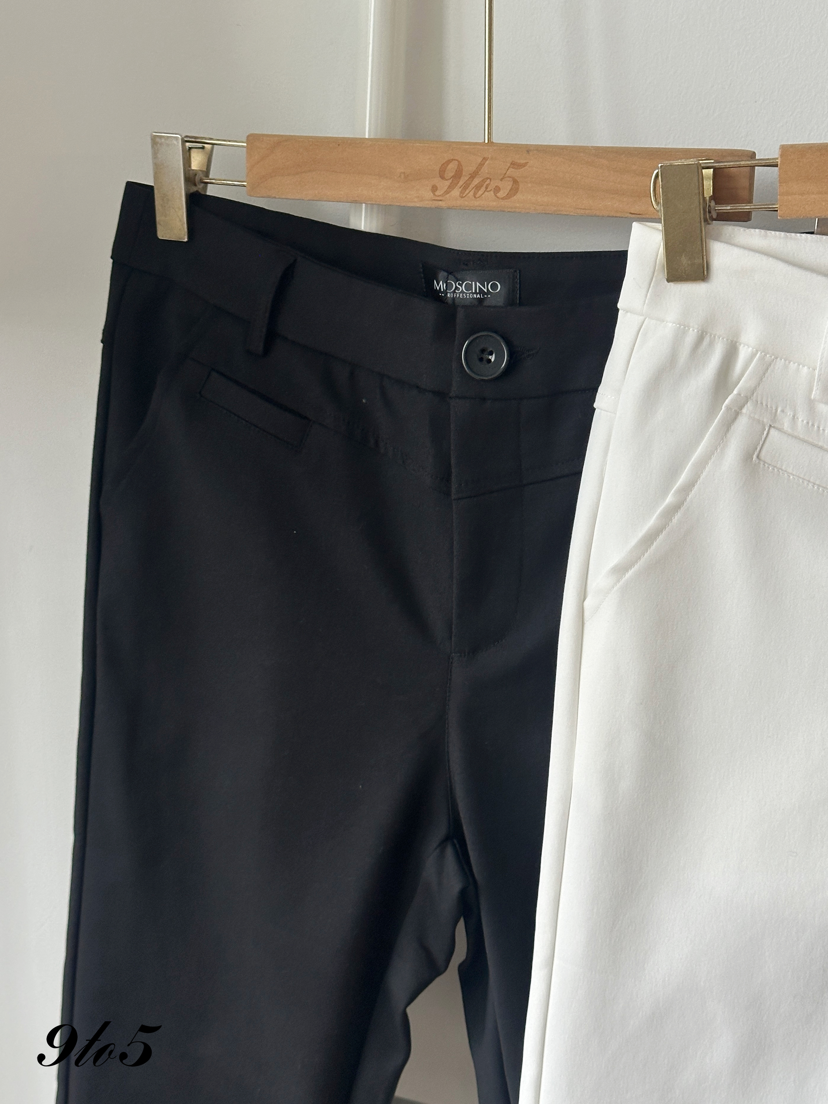 S1951 Low Waist Long Straight Pants - Black & White