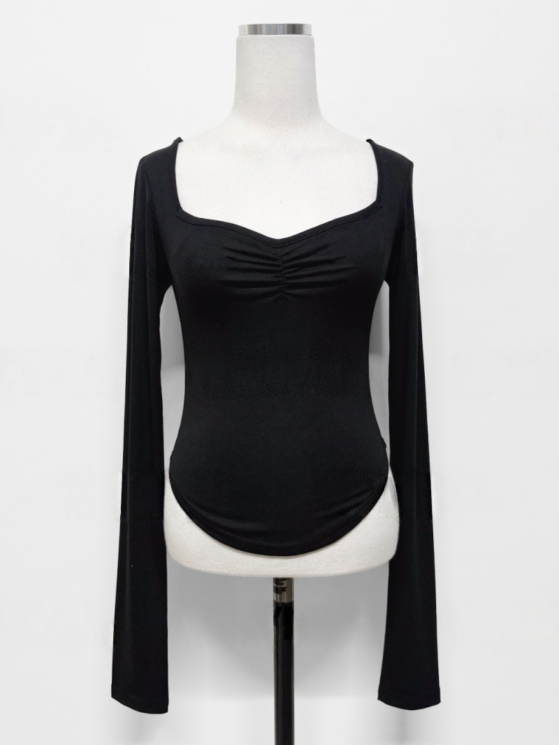 Square Neck Ruched Long Sleeve