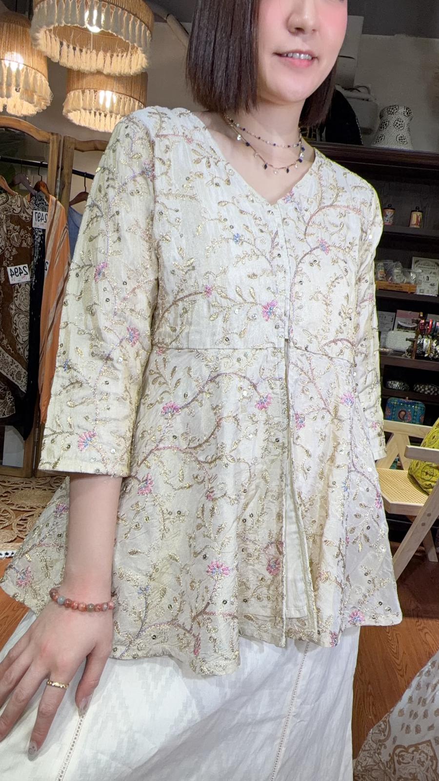2513 Champagne Full Emb. 2 Way Jacket / Top