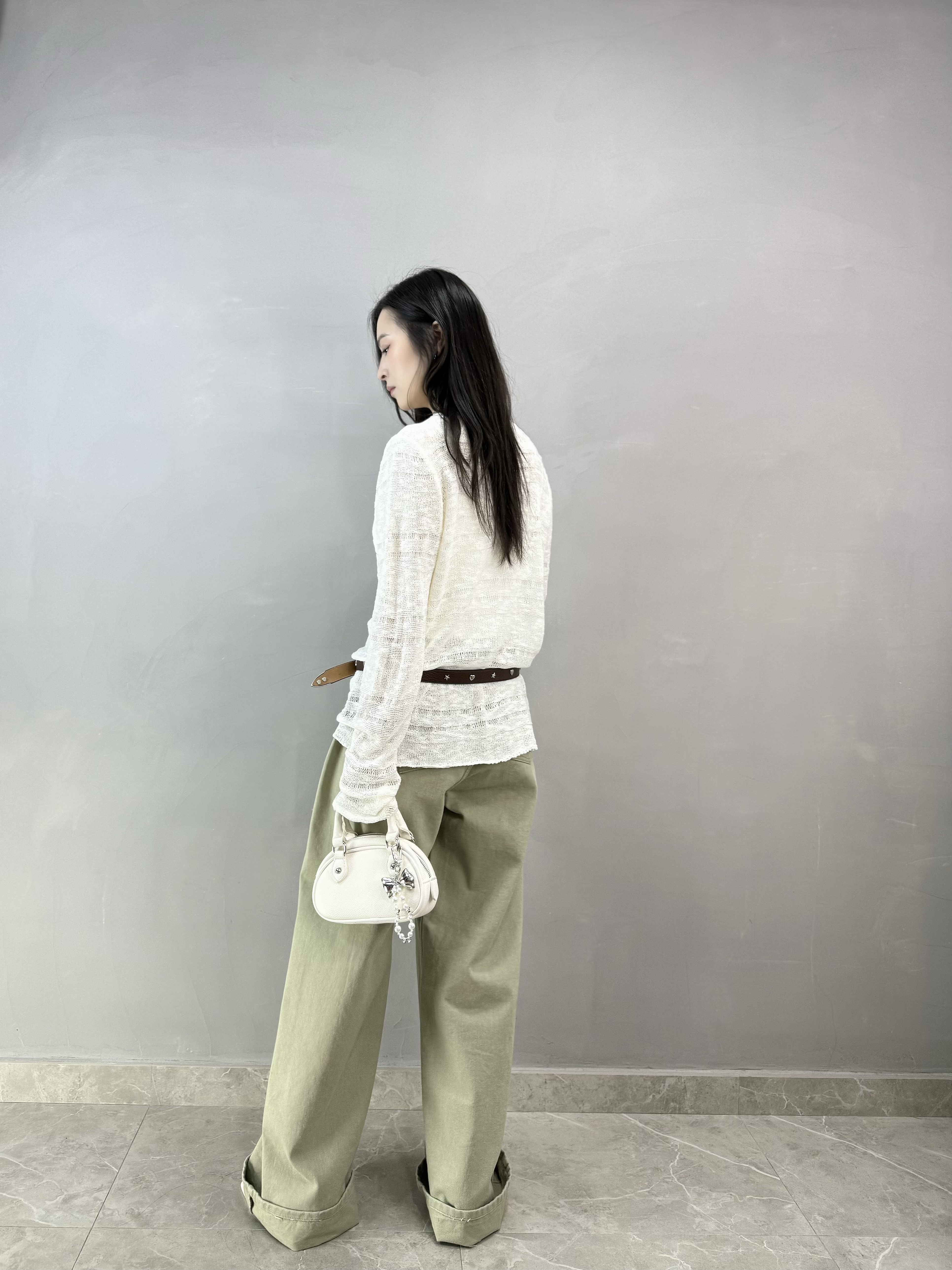 H77 洗水綠牛仔闊褲