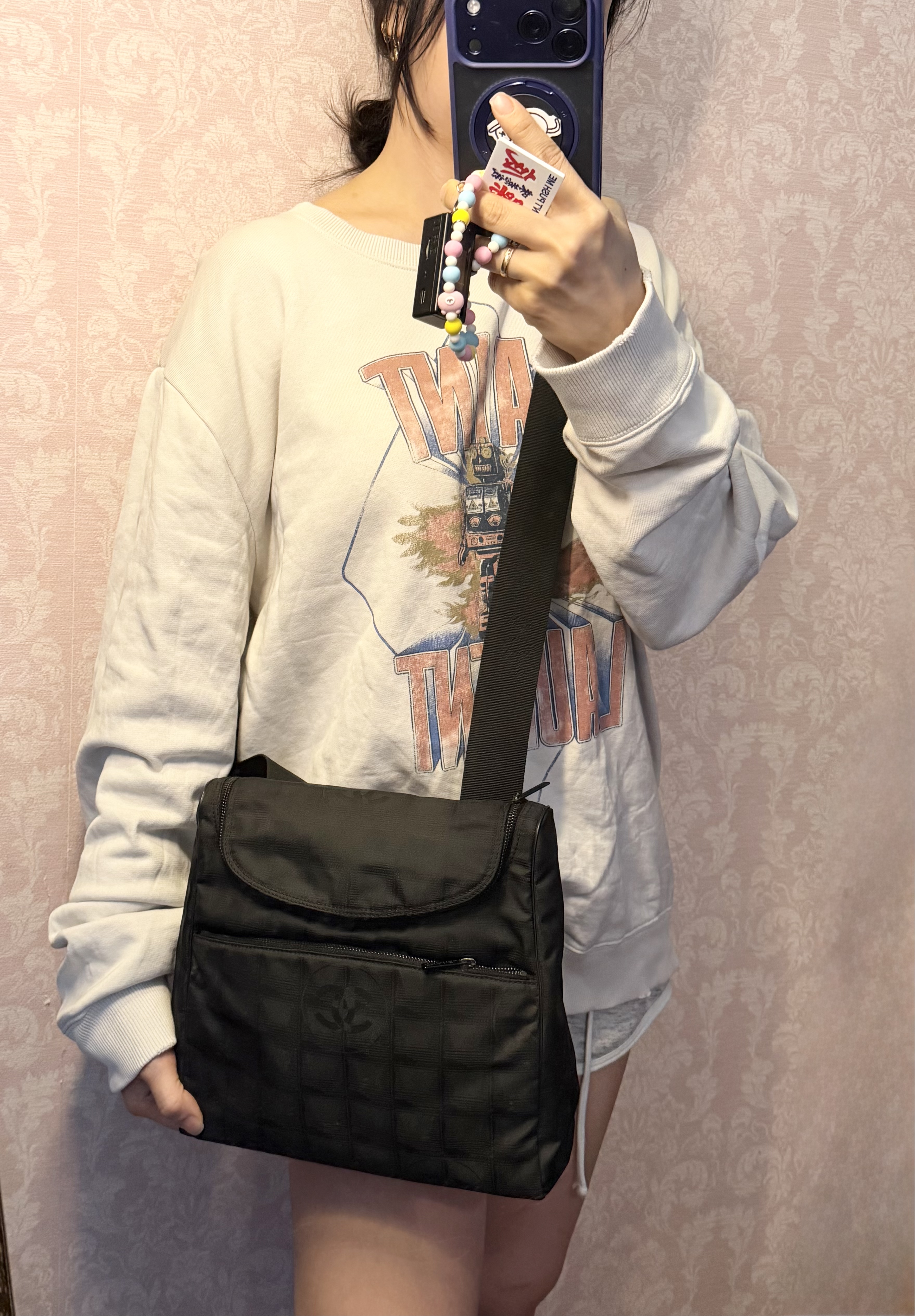 Vintage chanel black travel line backpack /shoulder bag 