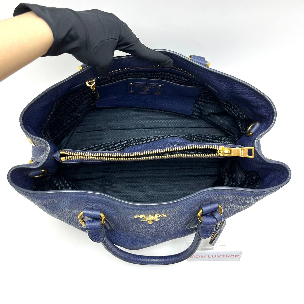 Prada Navy Blue Leather 2 Ways Bag GHW