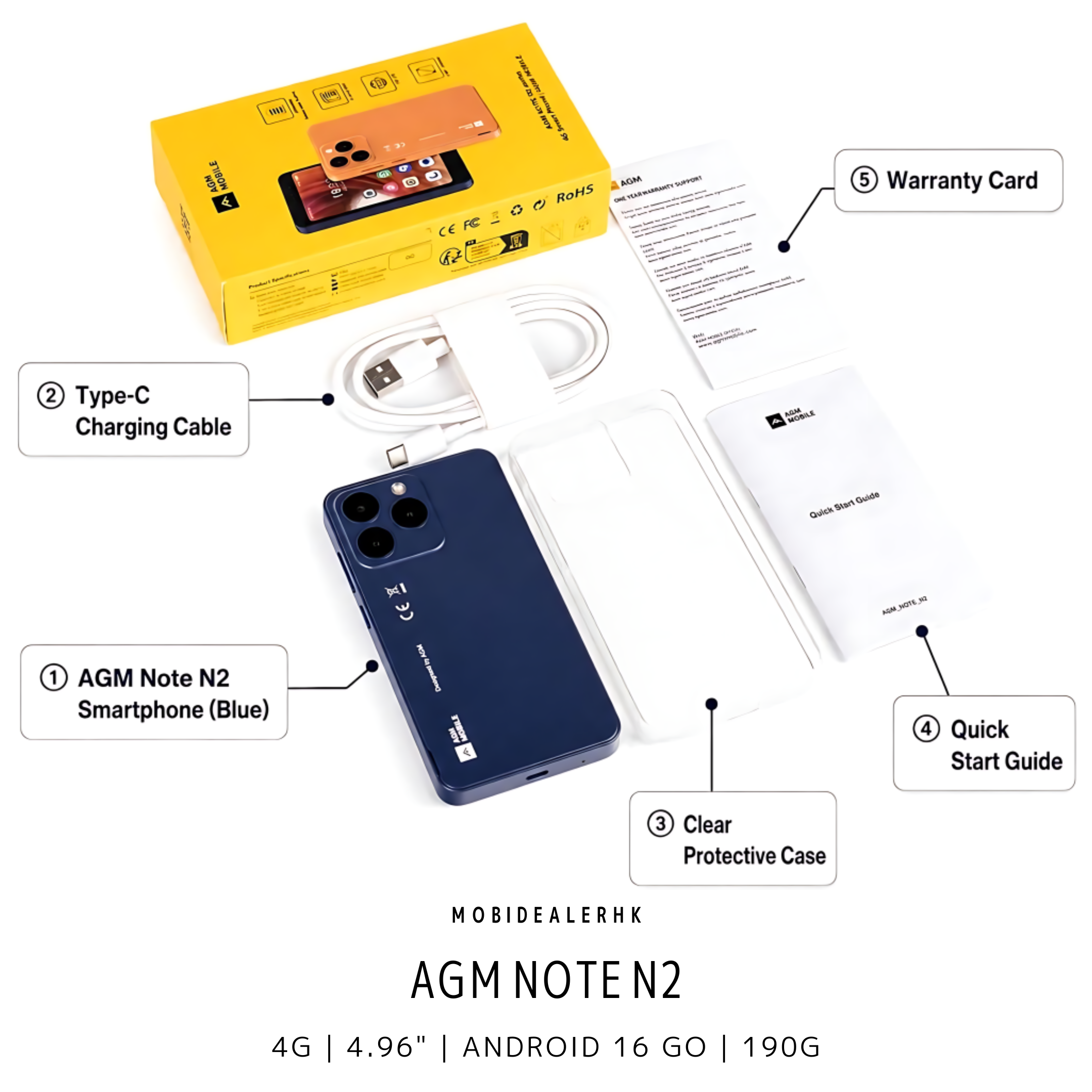 AGM Note N2 | 4G | 智能手機 | 4.96 吋小型手機 | 可拆式 3000mAh 電池 | IP54 | 190g