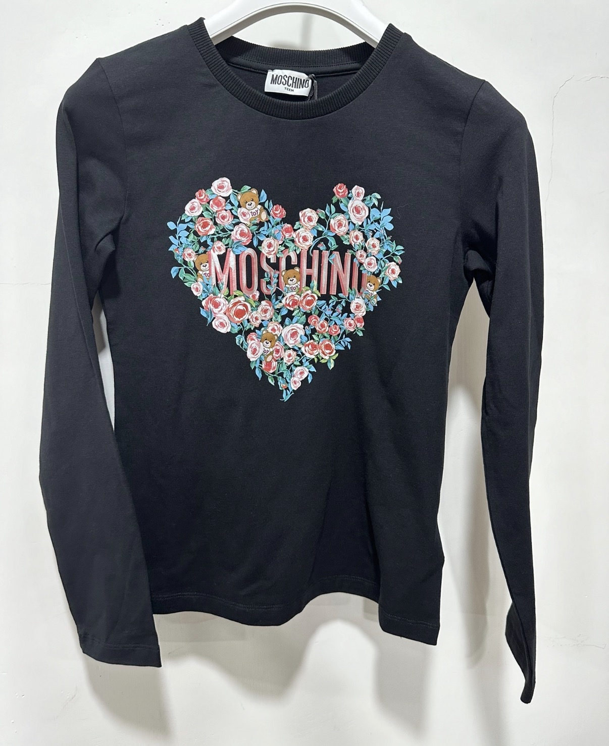 Moschino 玫瑰花熊仔print黑色Tee（童裝12碼）