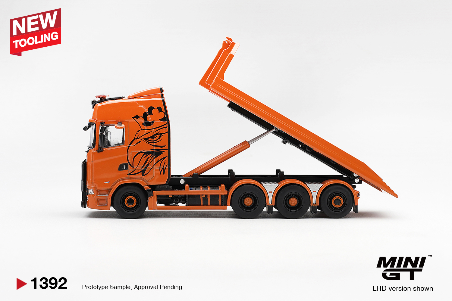 Pre Order MINI GT 1392 Scania 770S B8x4NA Hooklift Flatbed Orange｜ MINIGT 預訂優惠價: HK$572