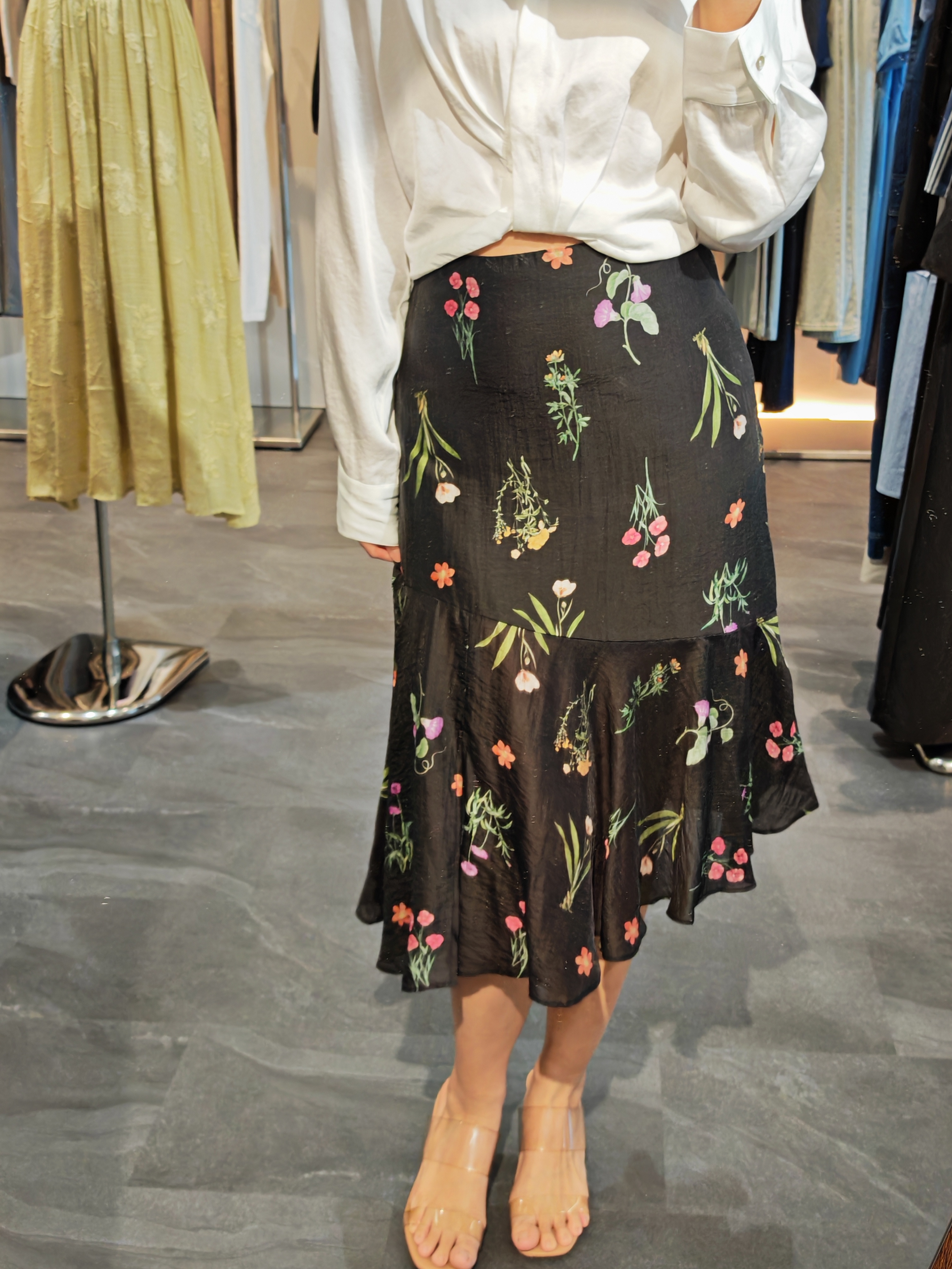 天丝亚麻花卉鱼尾裙