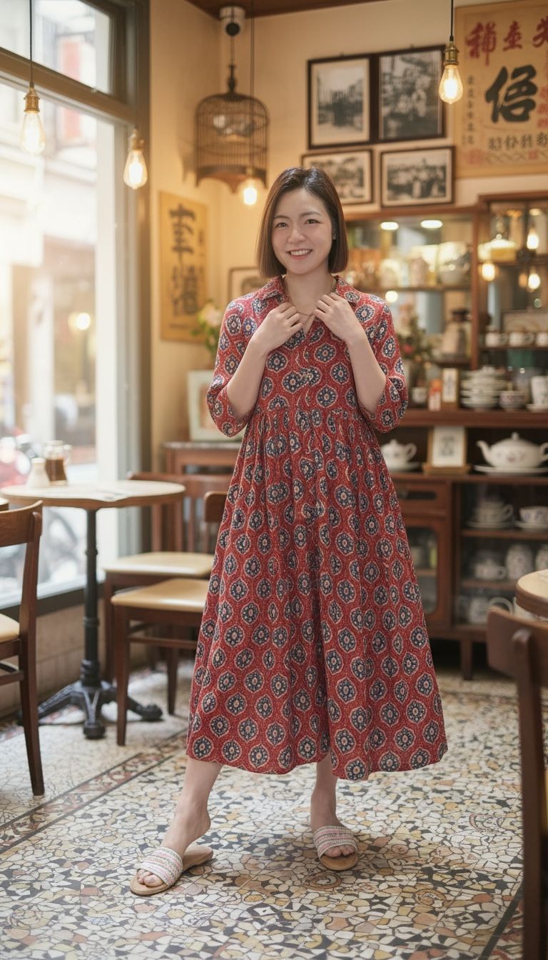2198 Brick Red with Tile Floral Middle Sleeve OP 45"