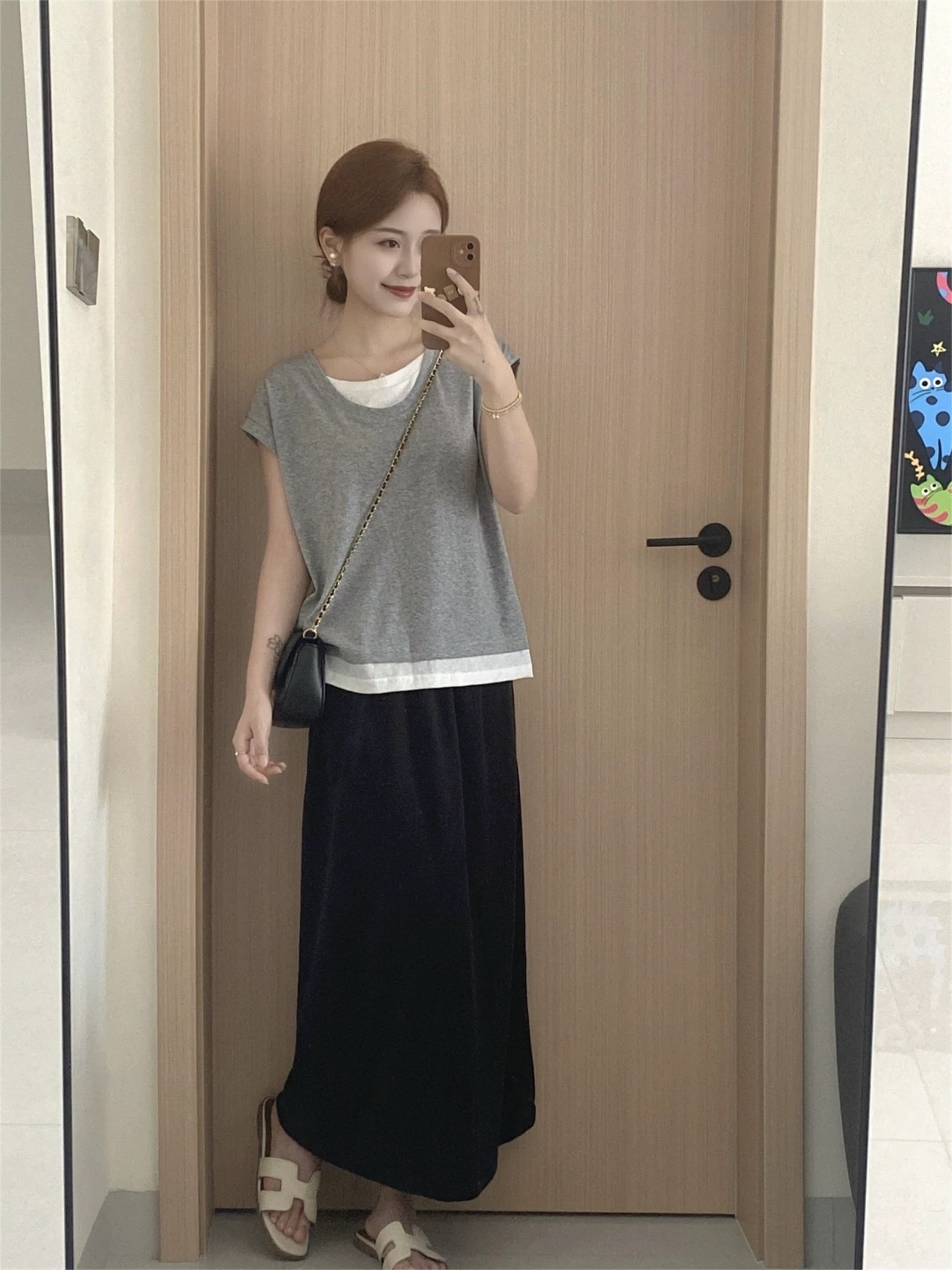 圆领假两件式短Tee