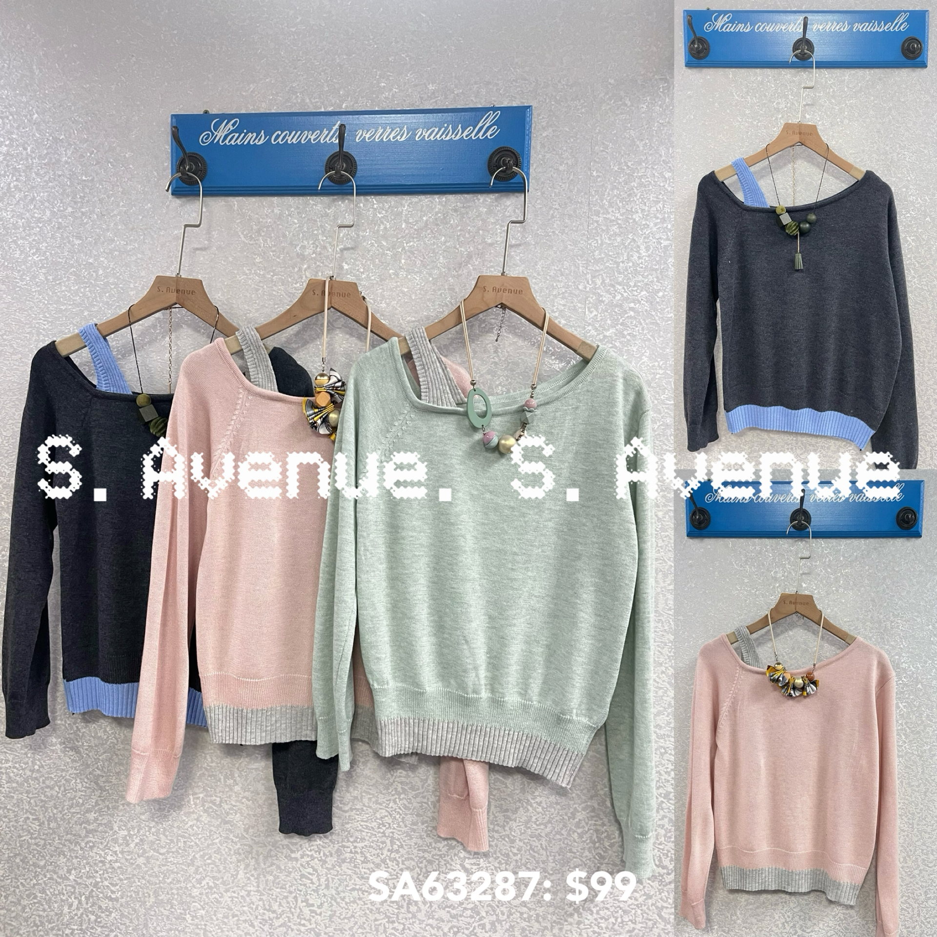 SA63287: 長袖露膊撞色邊線冷top