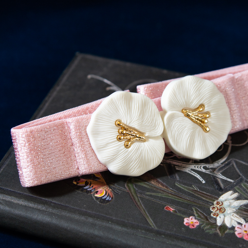 (Last Batch)Vintage Elegant White Flower head Belt - Beige/White/Grey/Pink