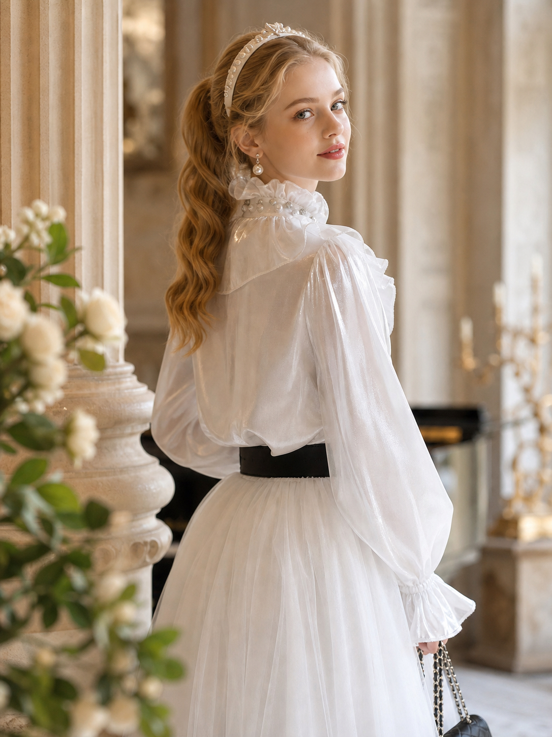 維多利亞夢幻壓摺舞台劇女主角襯衫 Victorian Dream Pleated Prima Donna Blouse