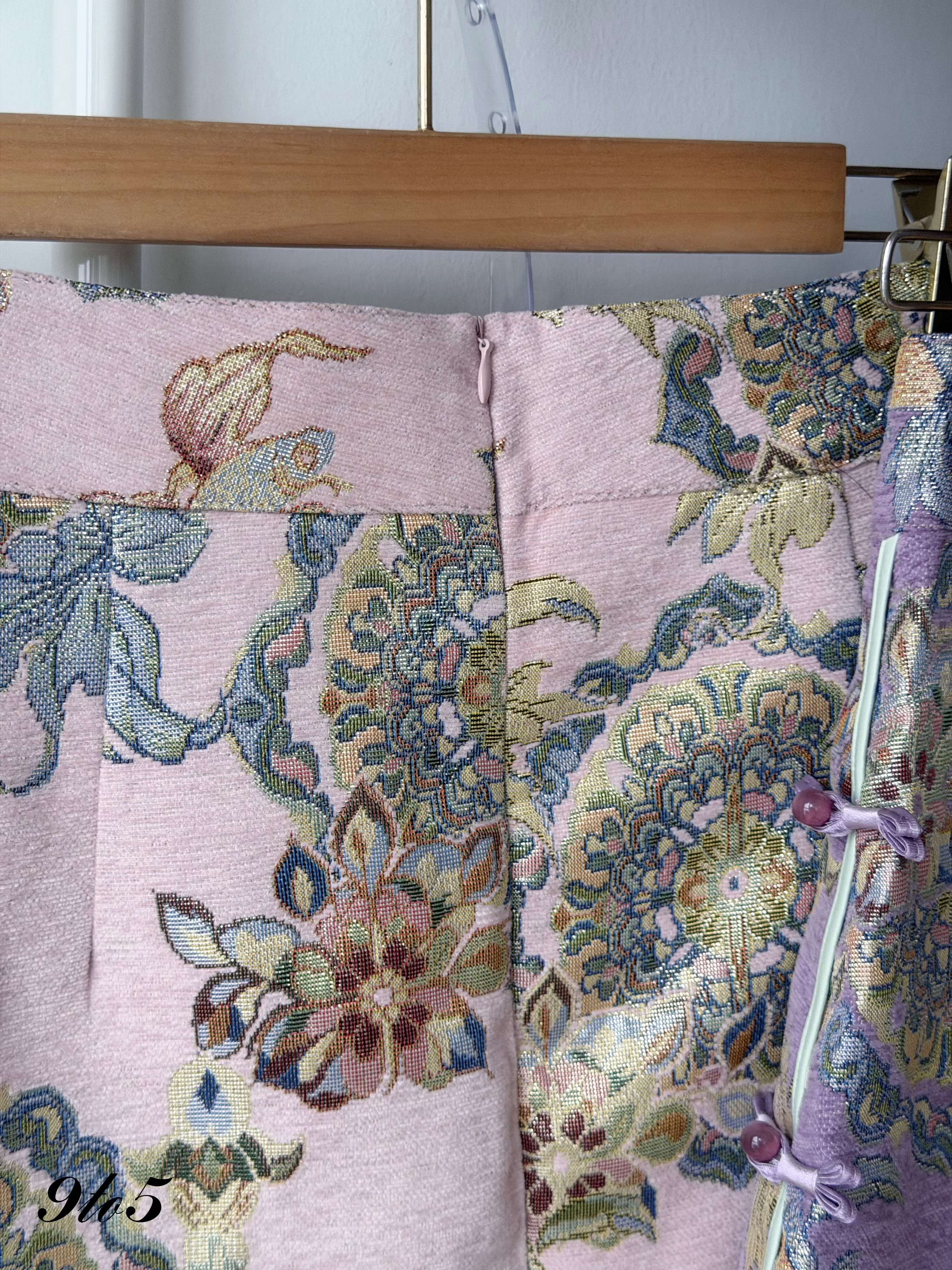 D2380 Floral Jacquard Cheongsam Set - Pink & Purple