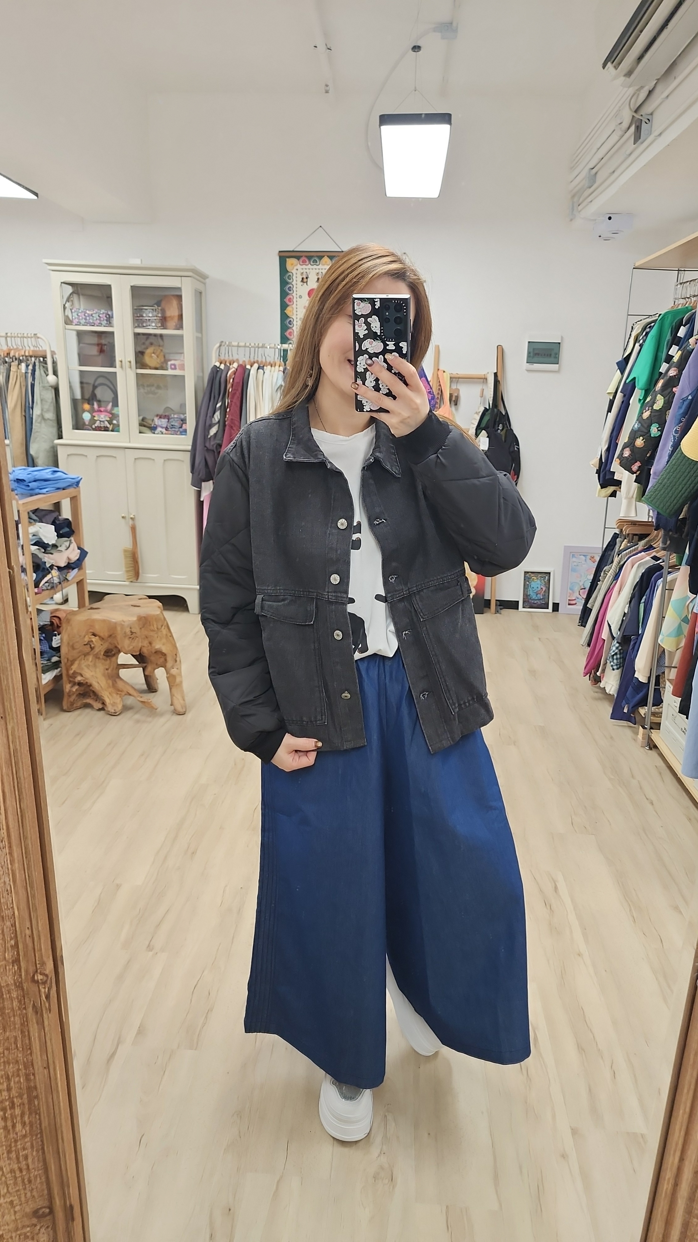 韓國藍拼布邊橡筋牛仔裙