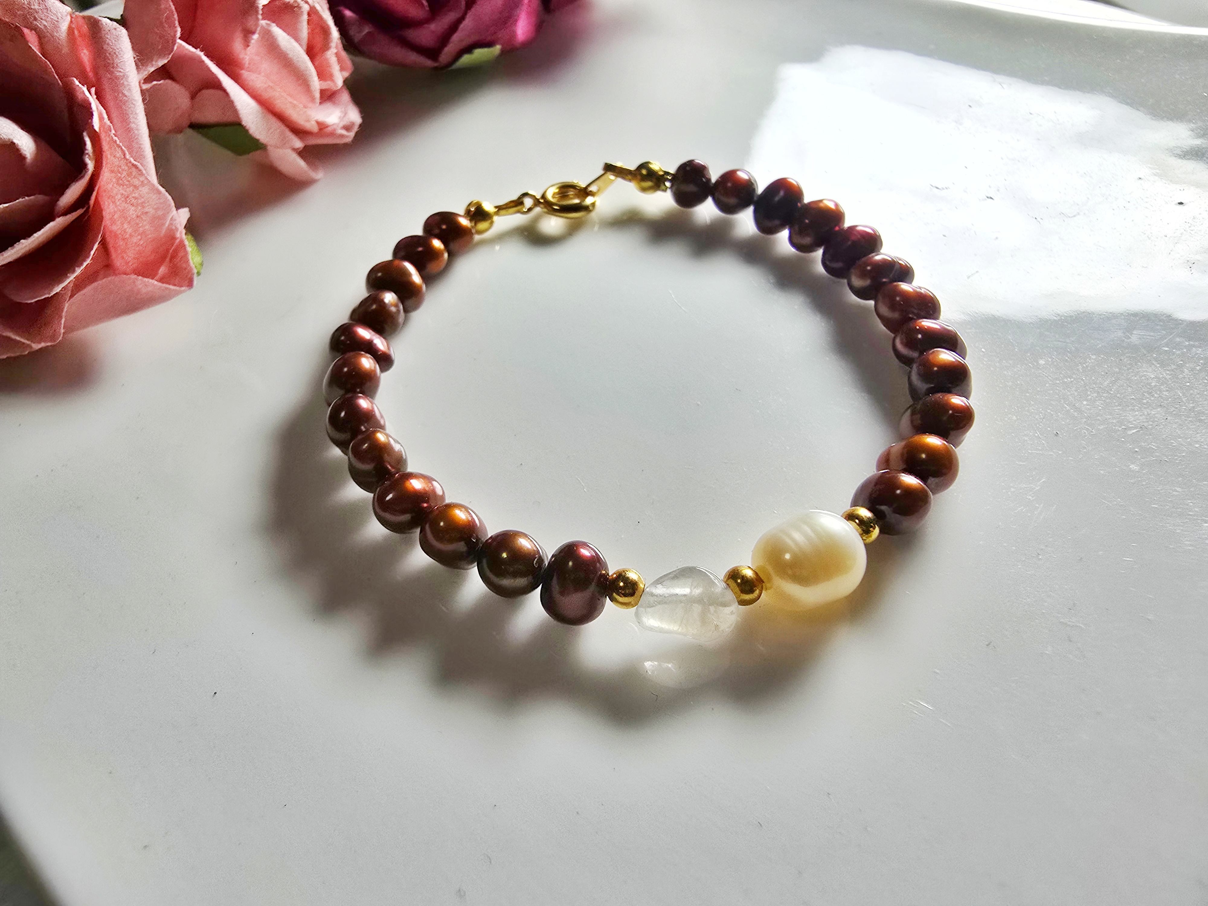 FWP0125-2  天然珍珠月光石復古手鏈