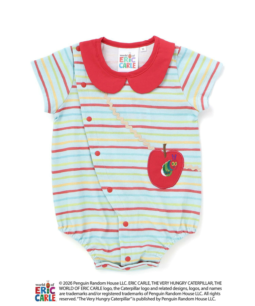 🇯🇵預訂 日本直送🇯🇵兩色好餓的毛毛蟲格紋條紋翻領短袖包屁衣