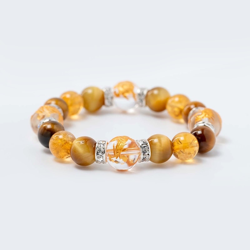 【日本白崎八幡宮】【致富好運手鍊：四神獸水晶 x 金虎眼石 x 黃水晶 x 虎眼石手鍊】 