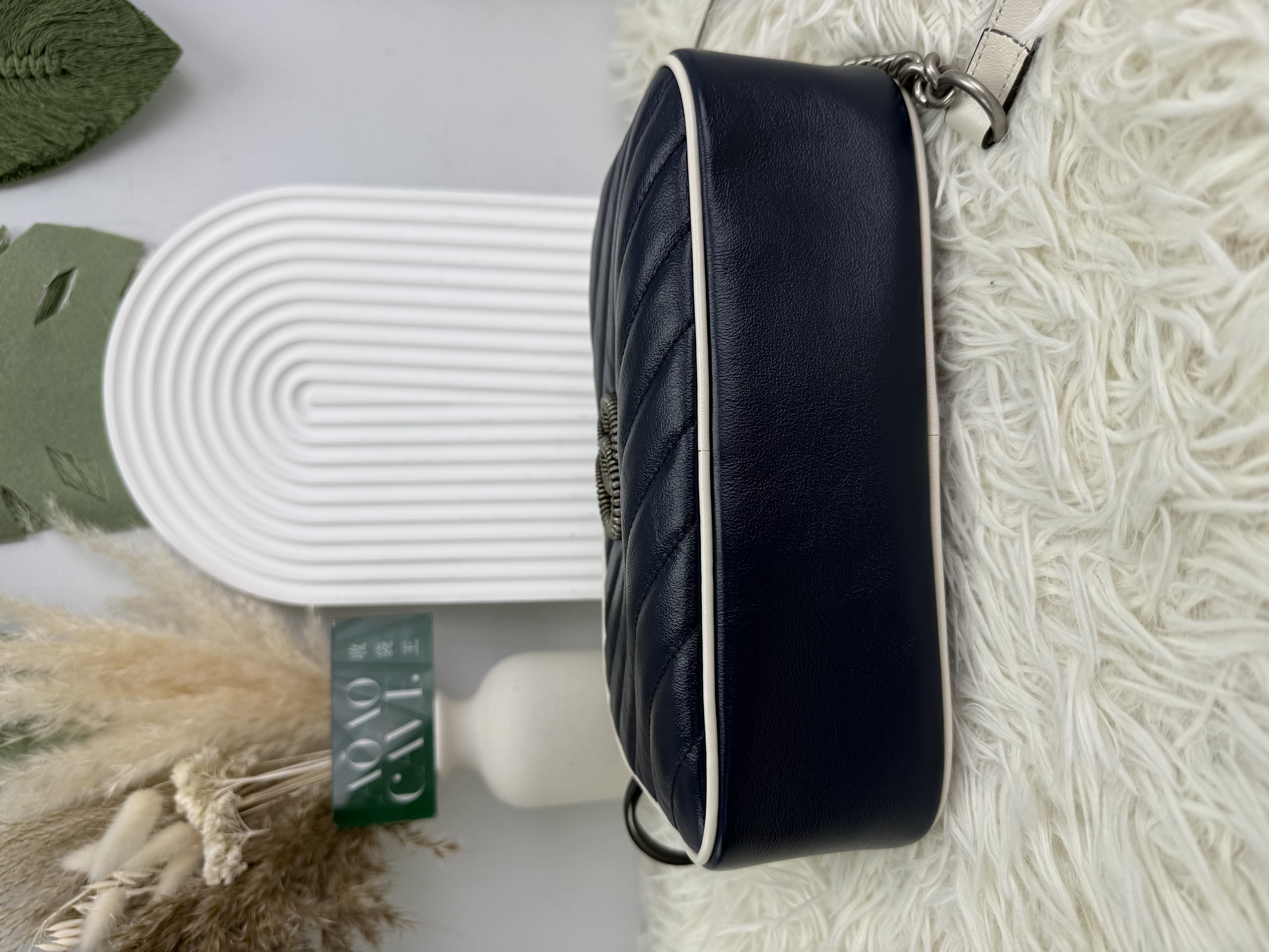 GUCCI 閑置品💫Classic Blue Marmont 銀扣相機包 24cm💙