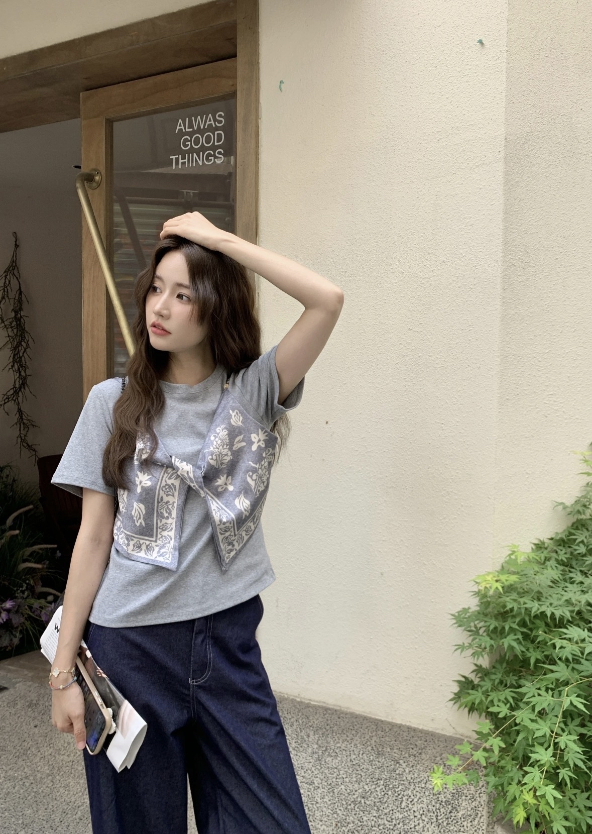 TP408韩系丝巾上衣