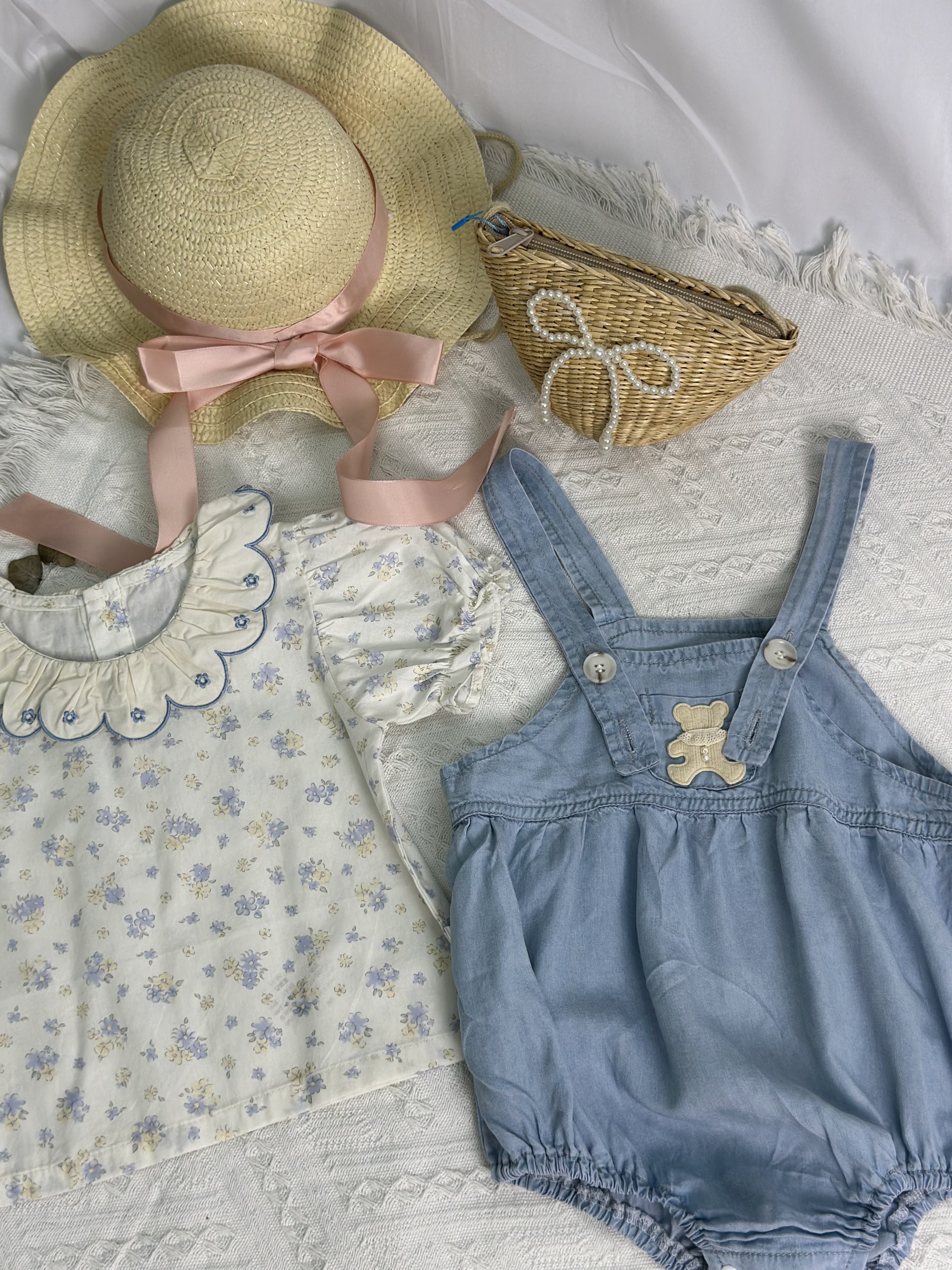 Floral Bear Blouse Romper Set