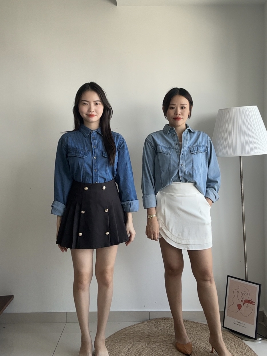 T4248 Long Sleeve Denim Jacket - Blue & Light Blue