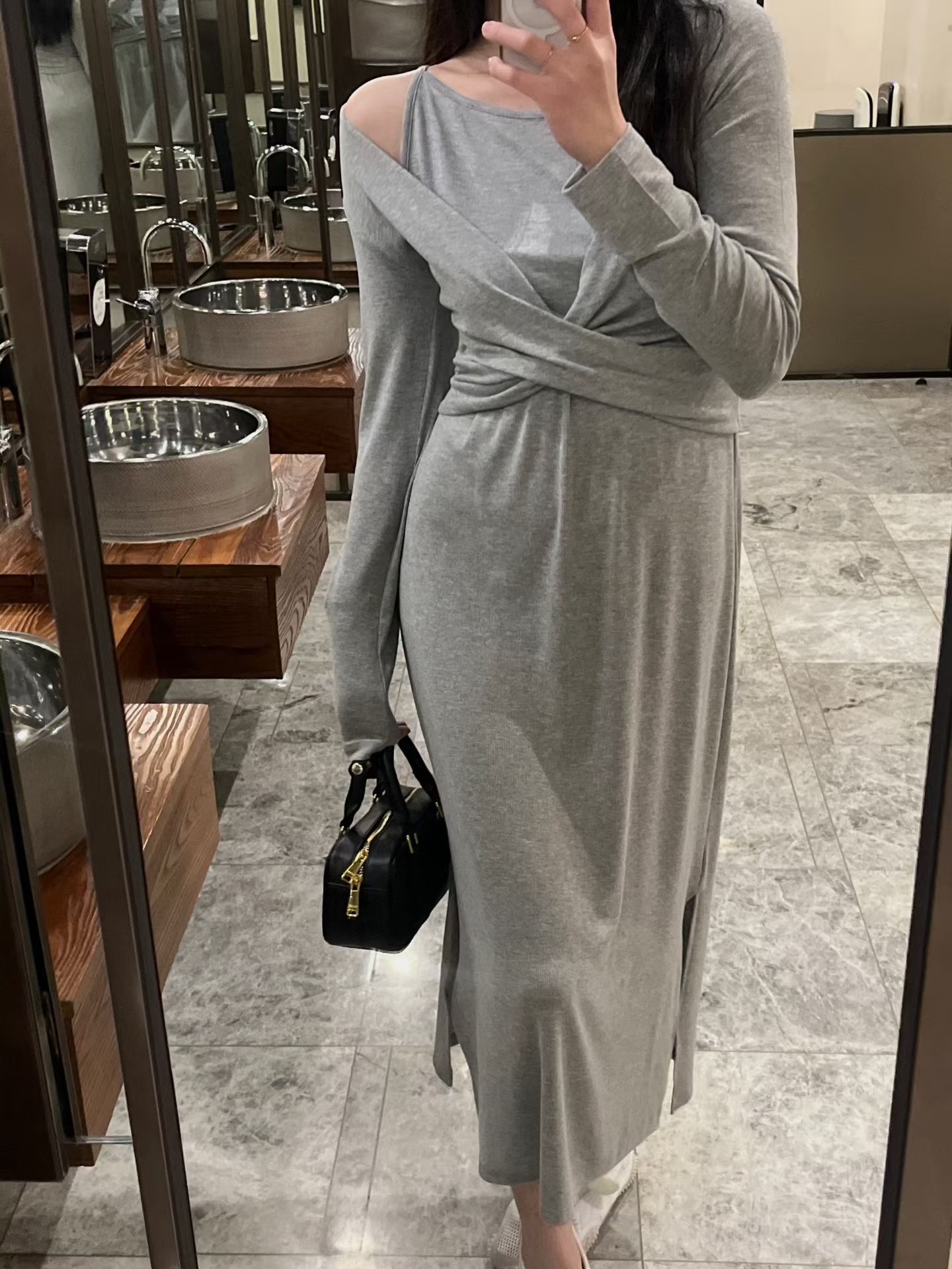 Feminine stretchy long dress SET