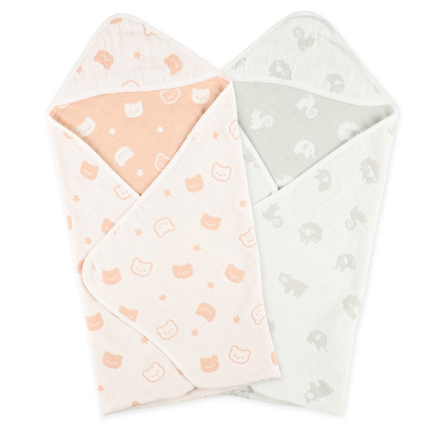 🇯🇵預訂 日本直送🇯🇵兩色動物圖案滿印棉紗包被襁褓