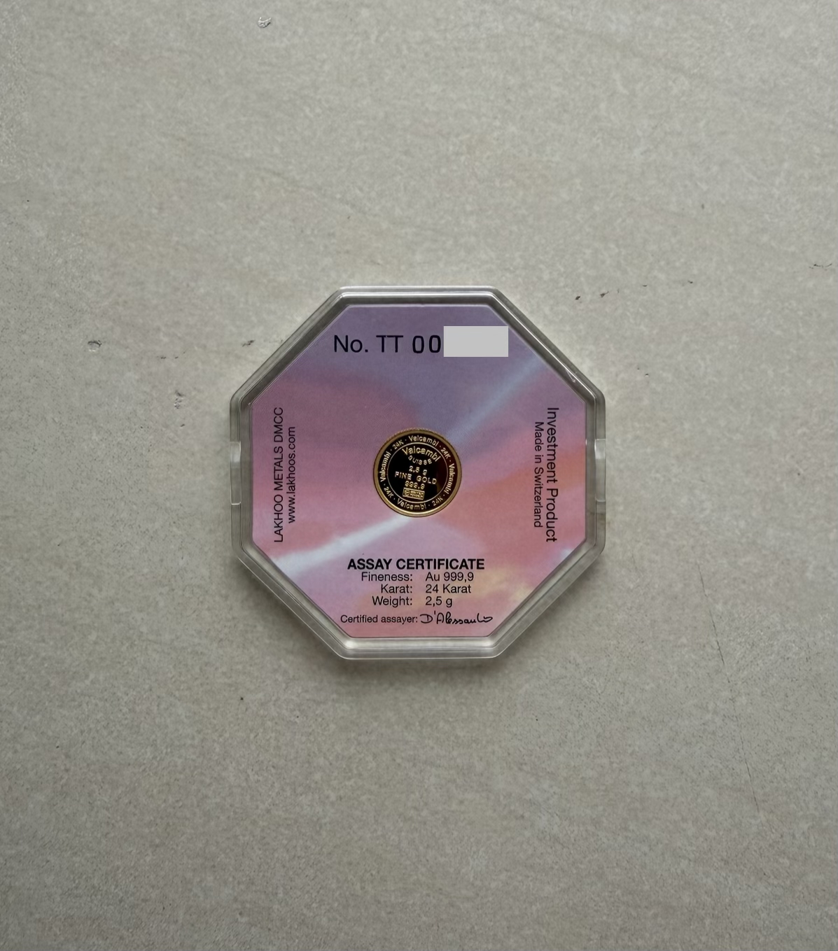 (SN:4947) VALCAMBI 🇨🇭RARE Rose 2.5g Swiss Gold Bar Emas 999.9 玫瑰