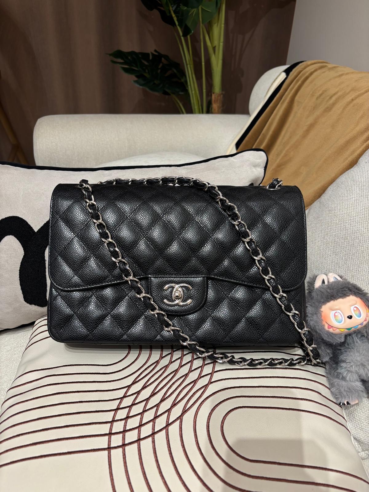 Chanel Classic 30cm Jumbo A58600 黑色荔枝牛皮銀扣 100%Authentic, 98%New ✅19Card✅Dust bag✅Box