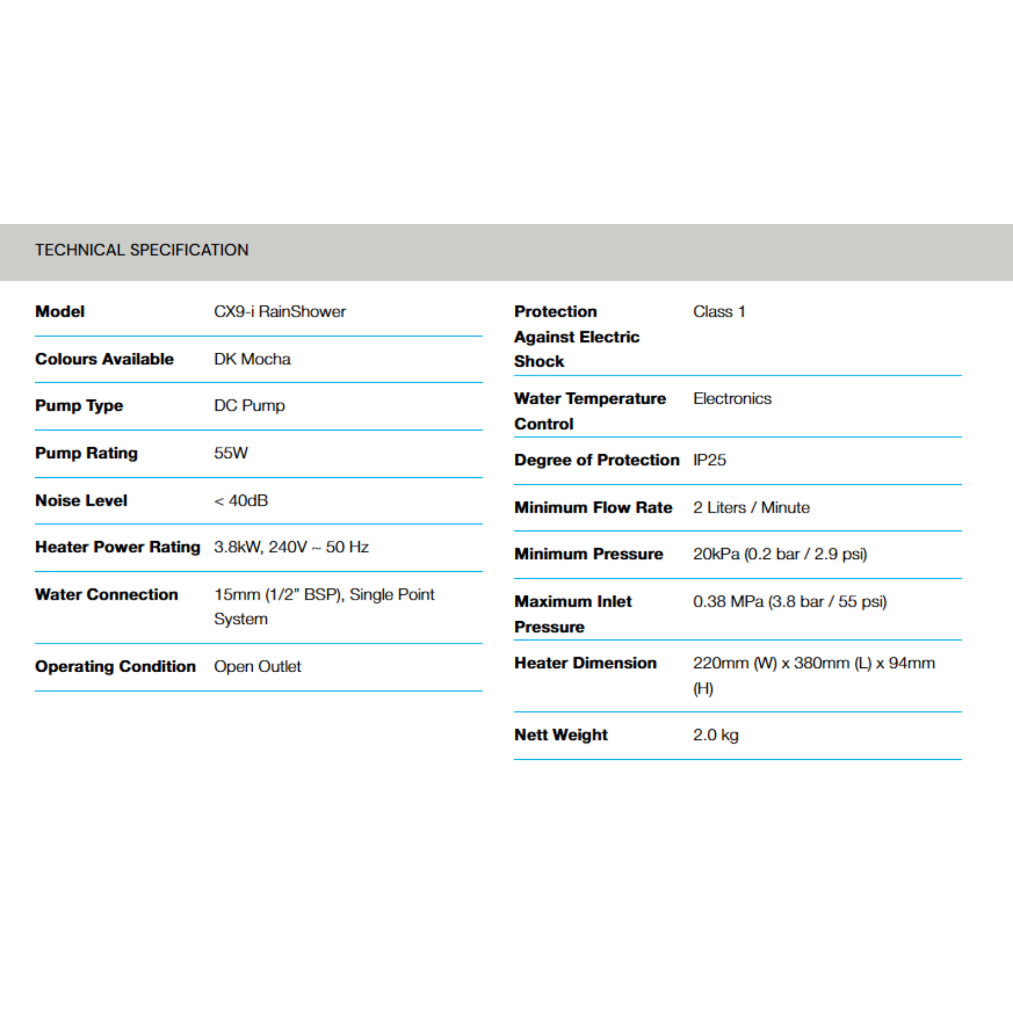 Alpha CX9 Instant Water Heater Rainshower DC Pump (CX9-I)