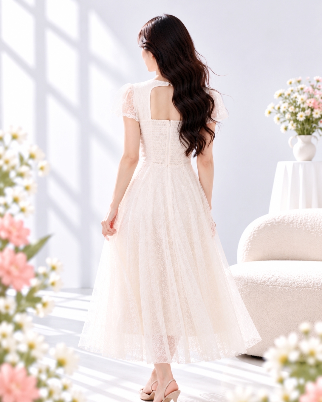 5133 Anastasia Deep V Mesh A-Line Maxi Dress