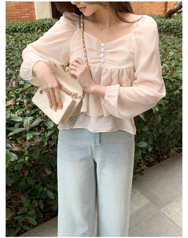 【上班/休閒】溫柔仙感雙層雪紡上衣