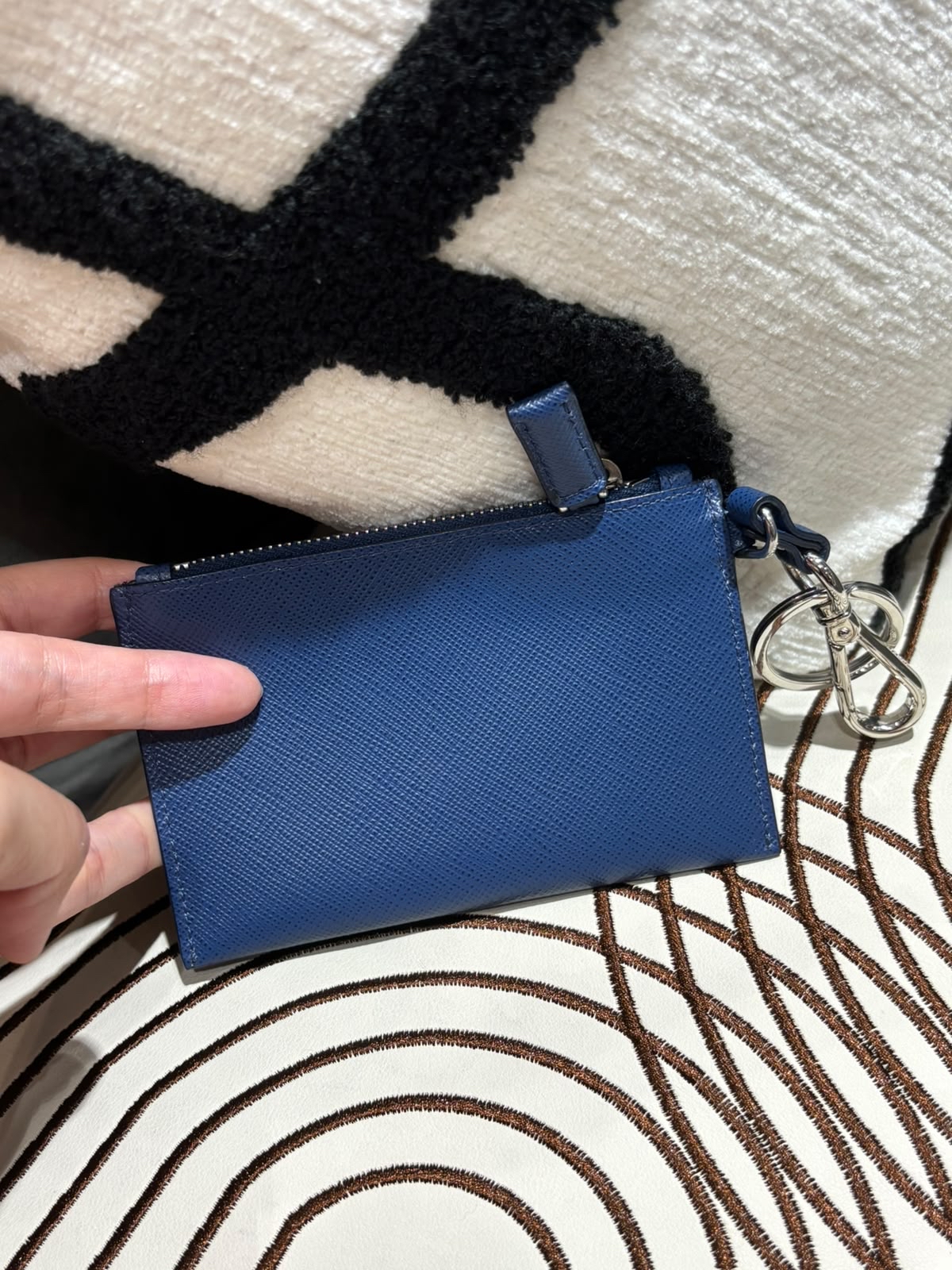 Prada Key Holder Coin Case Blue Calfskin 100%Authentic, 98%New